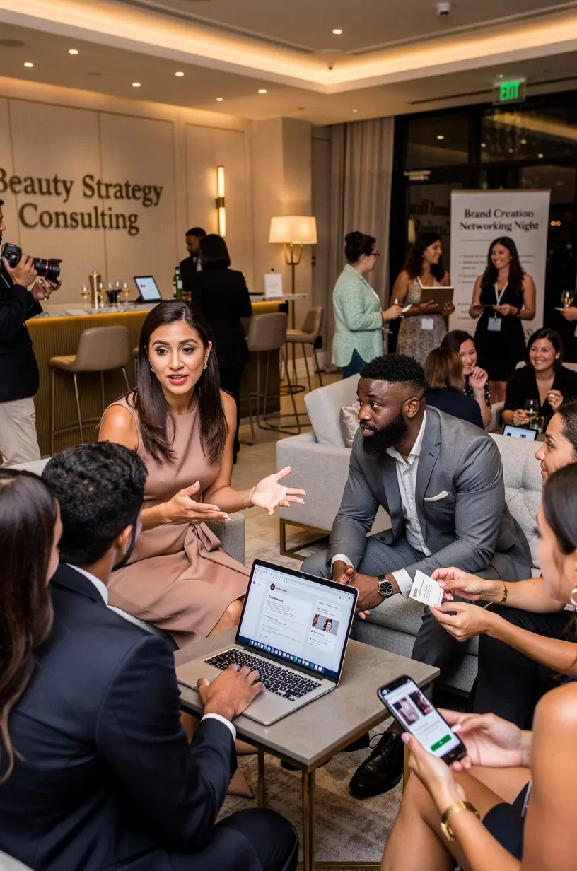 Profesjonalny konsultant w centrum biznesu urody prowadzący szkolenie stacjonarne dla właścicieli salonów.